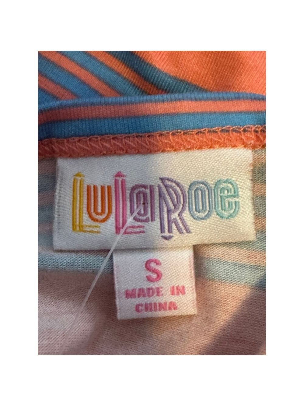 Women's LuLaRoe Coral Blue Striped Short Sleeve Tee S - Picture 3 of 4